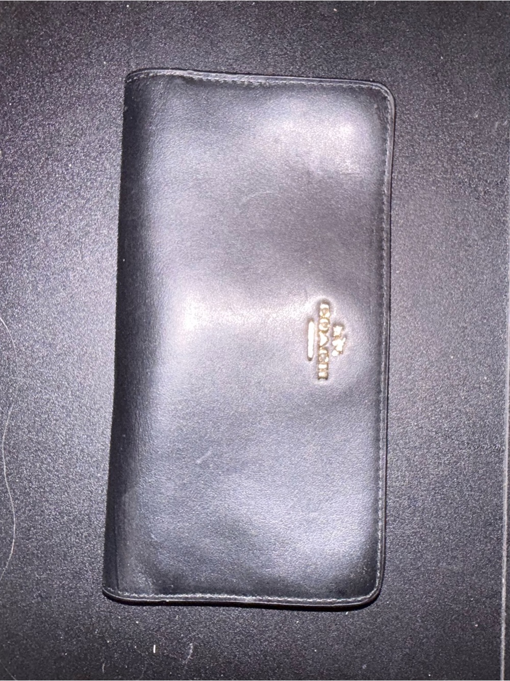 Coach Black Leather Long Continental Wallet with Gold Logo